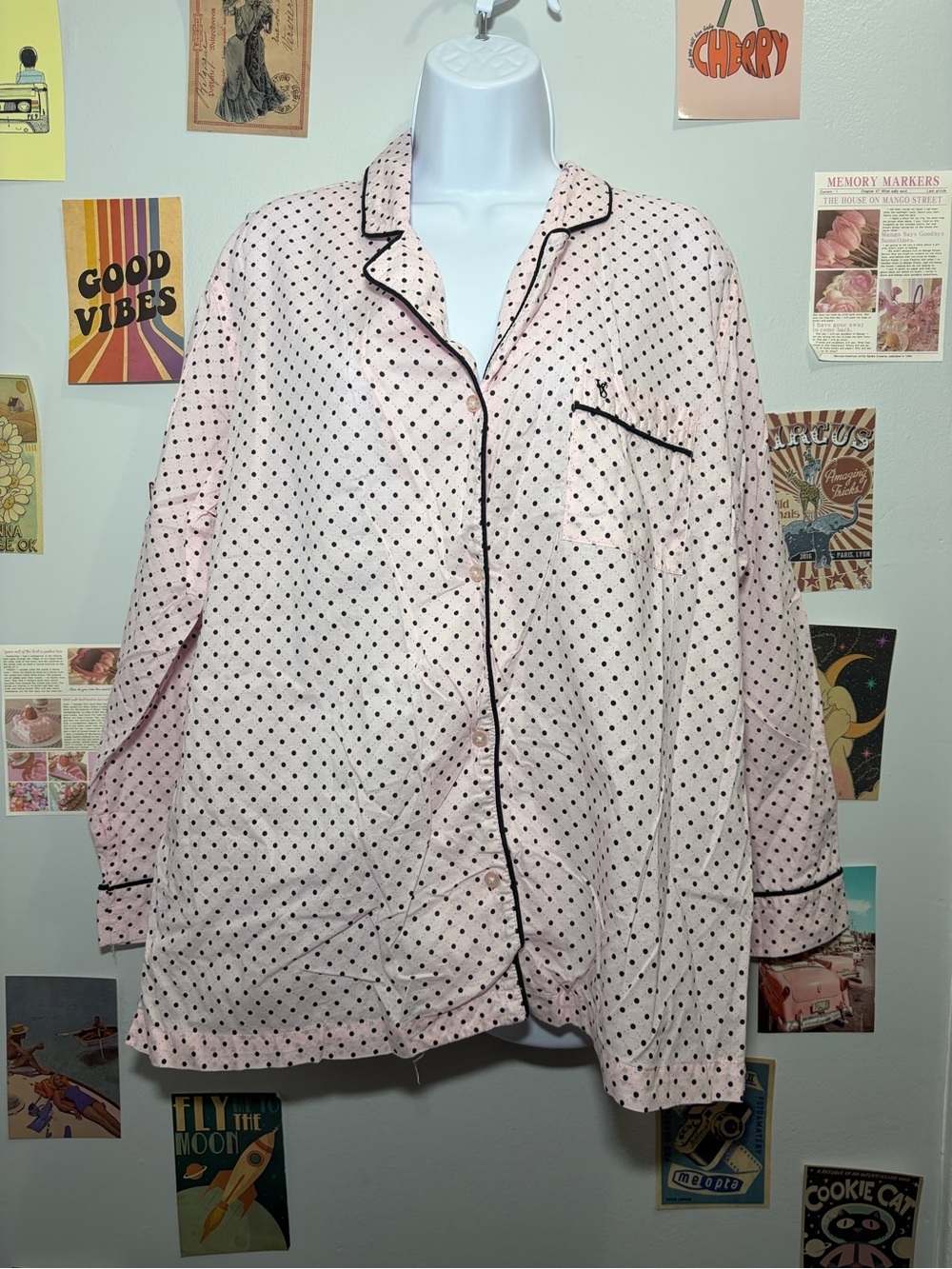 Victoria's Secret Pink and Black Polka Dot Sleepwear Top